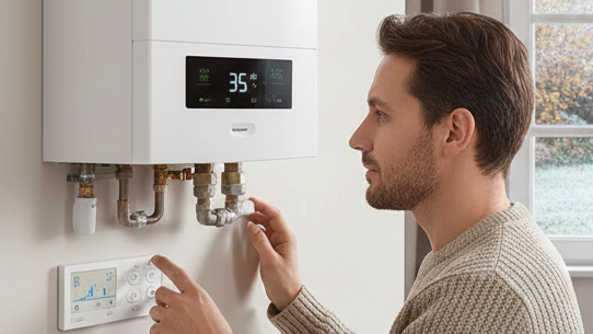 Obraz pokazujący osobę oszczędzającą ogrzewanie gazowe